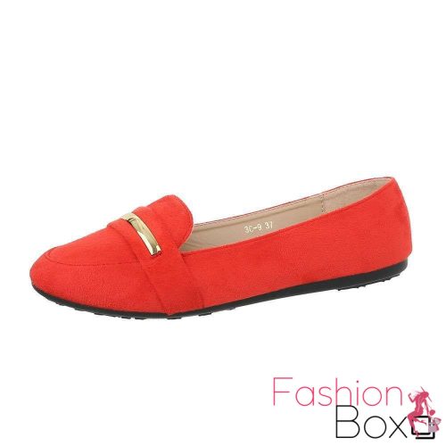 Piros fémdíszes velúr balerina cipő (3c-9)