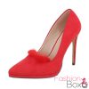 Szőrmével díszített piros magas sarkú cipő (B3971J-PB)