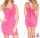 Fél vállú strasszos lánccal díszített pink miniruha / party ruha (F37679)
