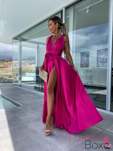 Exkluzív pink Infinity sliccelt szatén maxi ruha